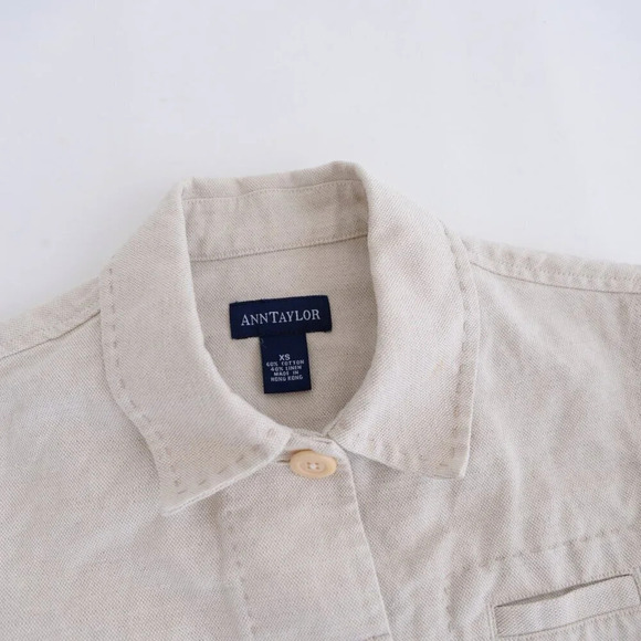 Vintage Ann Taylor Beige  40% Linen 60% Cotton Button Up Ligheightt Jacket XS - Picture 8 of 10